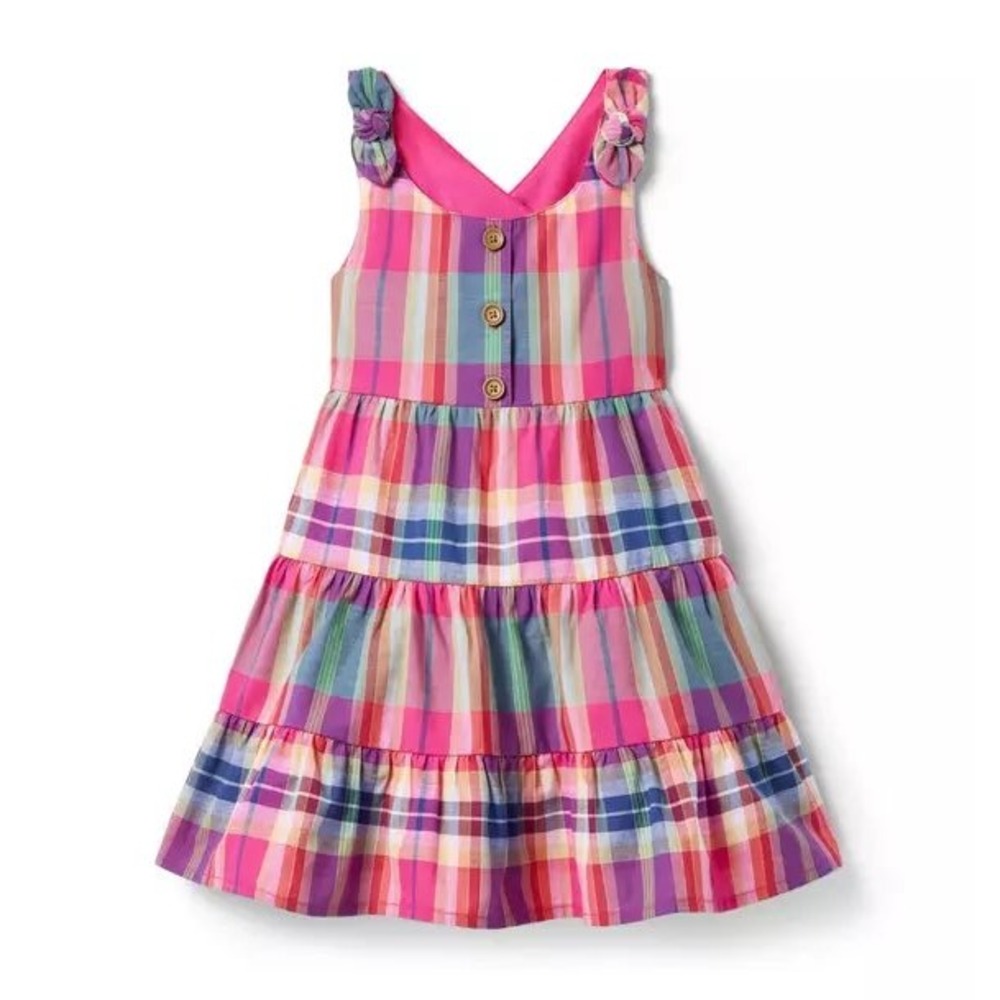 Janie and Jack Girls Multi Madras Plaid Tiered Sun Dress Size 5 Crisscross Back